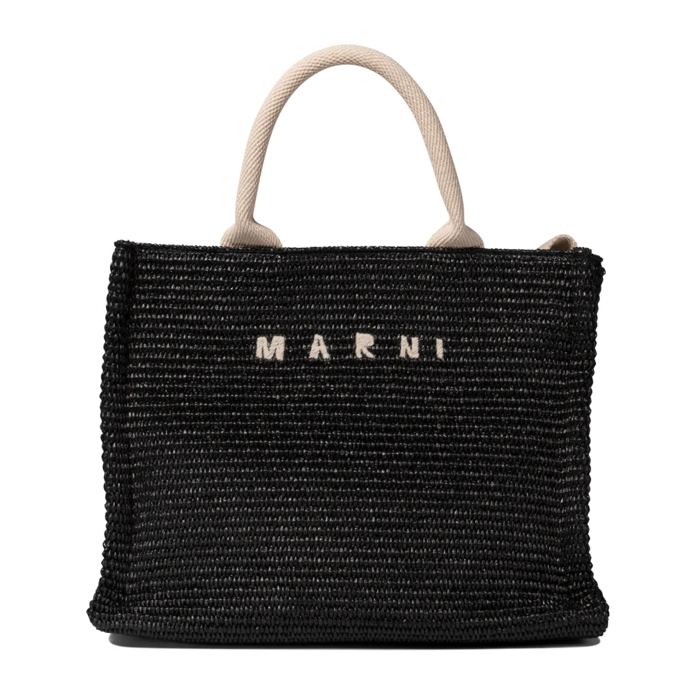 Marni Women's Black Shopping Bags, One Size, Handbag With Raffia Effect