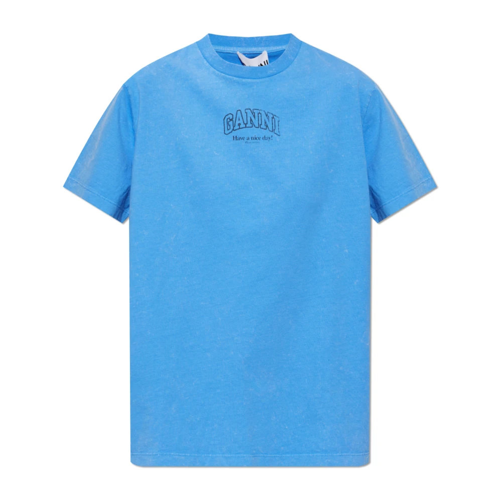 Ganni Blue Logo T-Shirt - Female - T-Shirts - L - Tops