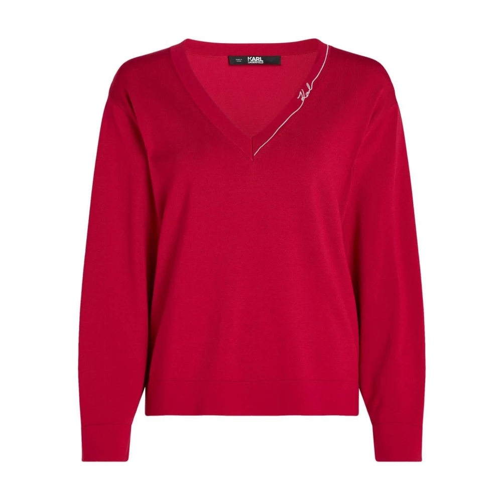 Karl Lagerfeld Signature V-Hals Trui Red Dames