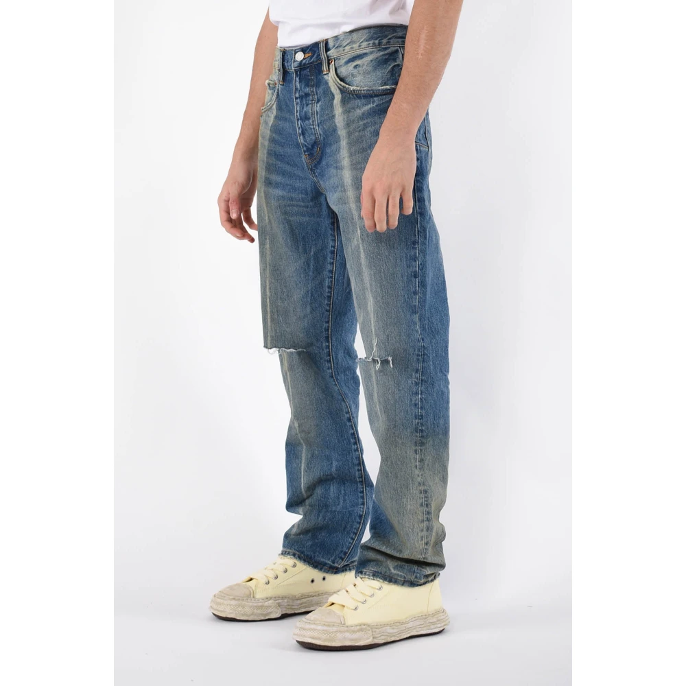 Purple Brand Straight Leg Denim Jeans Met Raffelige Zoom Blue Heren