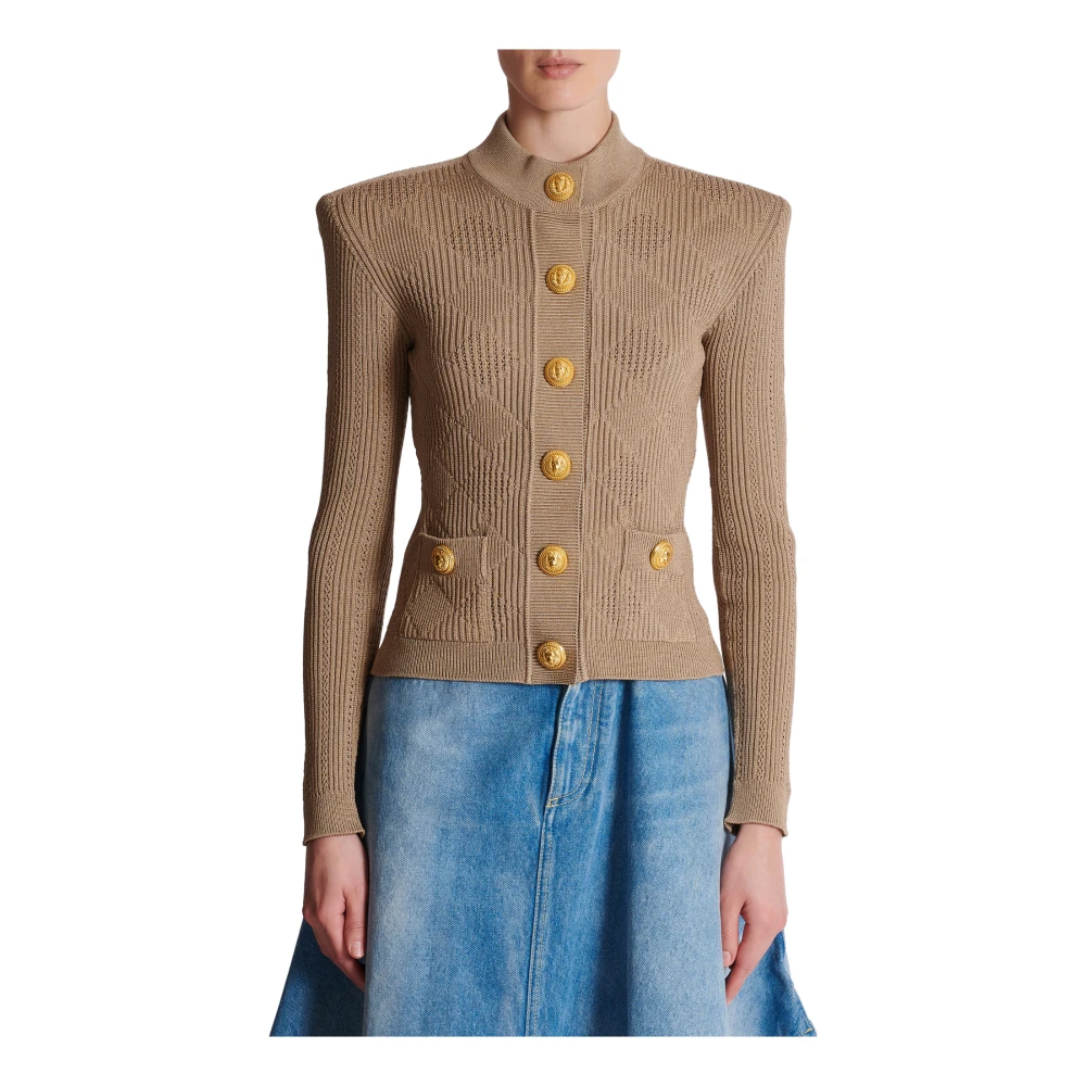 Balmain Gingham opengebreide vest Beige Dames
