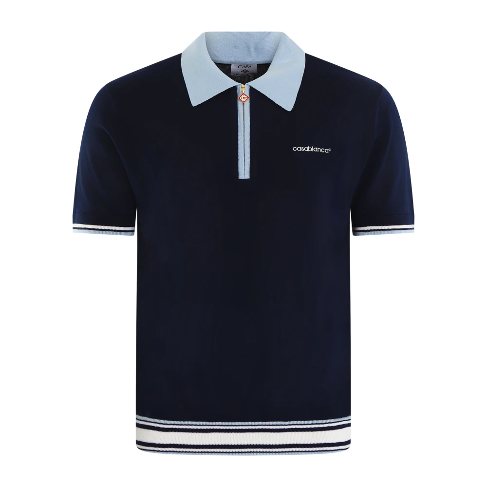 Casablanca Blue Merino Tennis Polo Shirt - Male - Polo Shirts - S - Tops