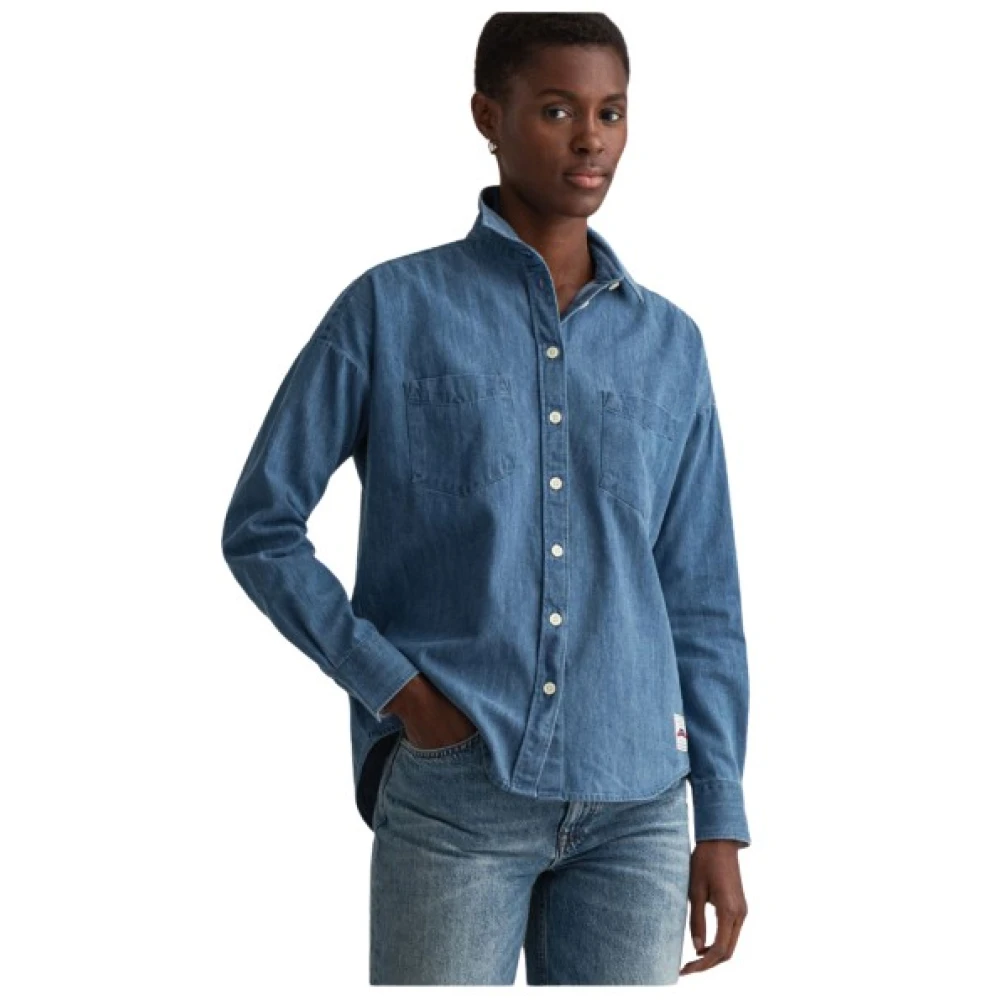 Gant Oversized Jeansskjorta med Sänkta Axlar Blue, Dam