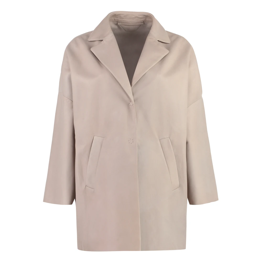 Salvatore Santoro Lapel Kraag Leren Jas Beige Dames