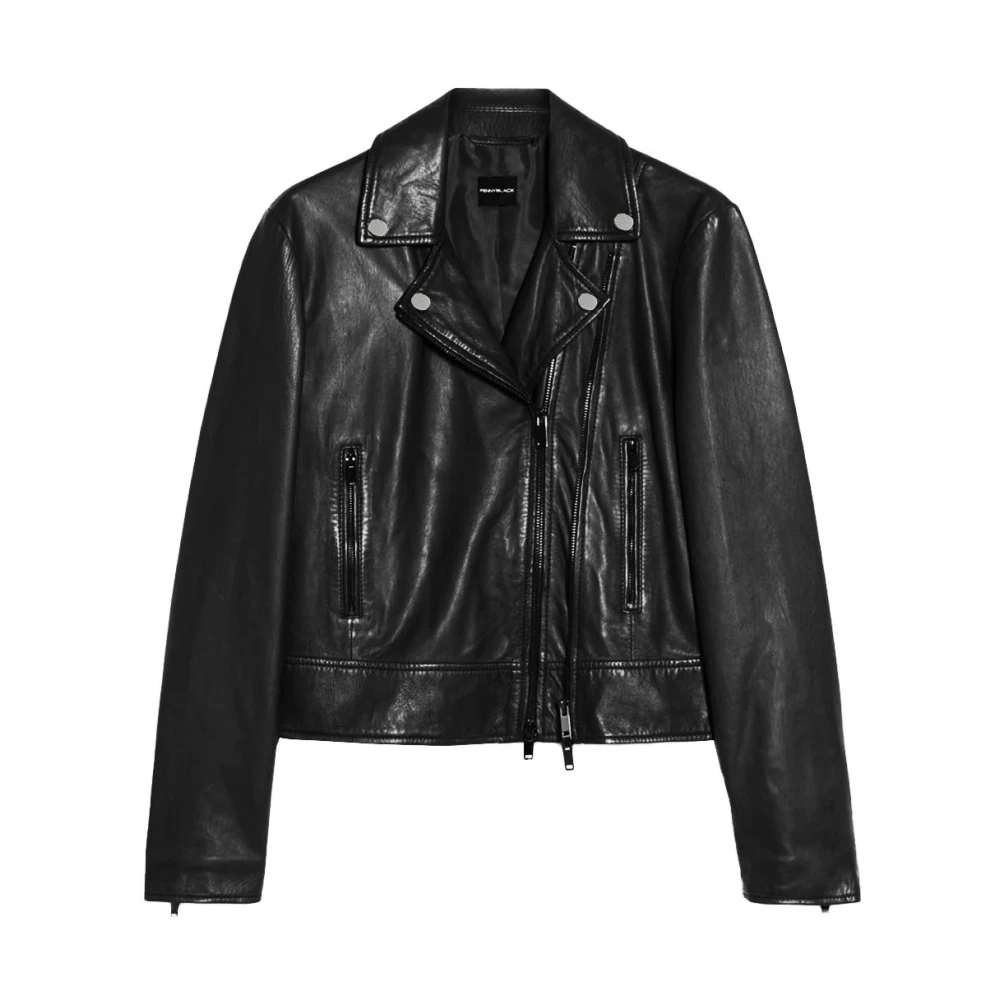 Pennyblack Ultra Leren Jas met Asymmetrische Rits Black Dames