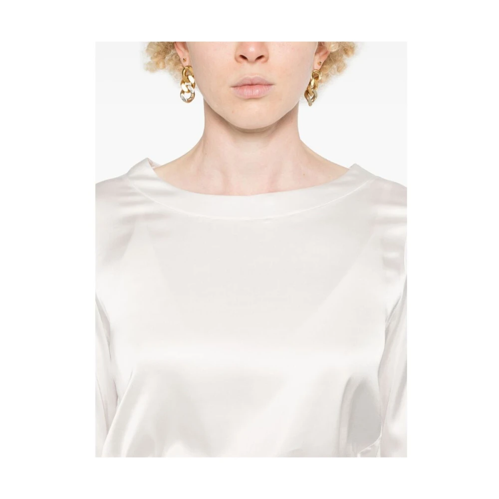 Mazzarelli Witte Satijnen Boothals Blouse White Dames