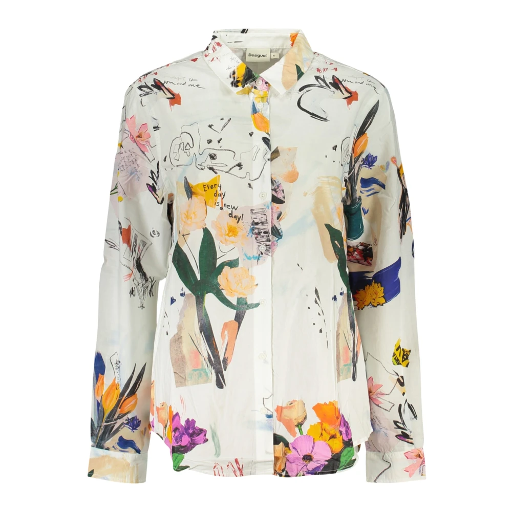 Desigual Vrouw Wit Overhemden Dames, S, Katoen, Mila Shirt Met Lange Mouwen En Patroon