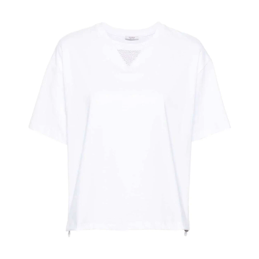 PESERICO Wit Katoenen T-Shirt met Punto Luce Detail White Dames