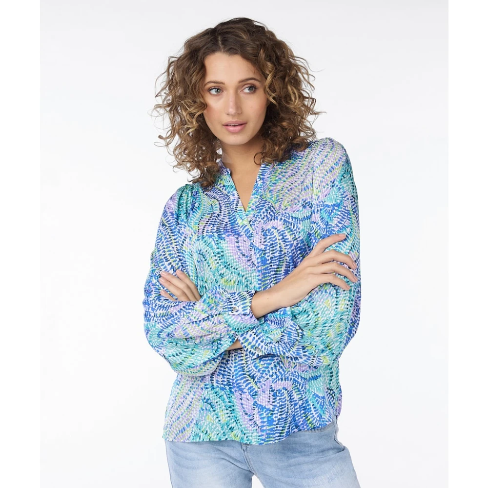 Esqualo V-hals Bayside Leaves Print Blouse Blue Dames