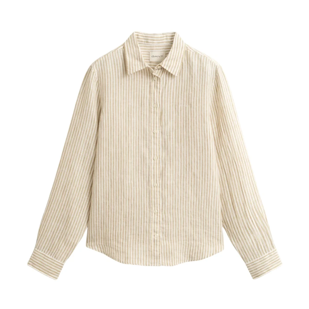 Gant Vrouw Beige Overhemden Dames, S, Linnen, Camicia In Lino A Righe