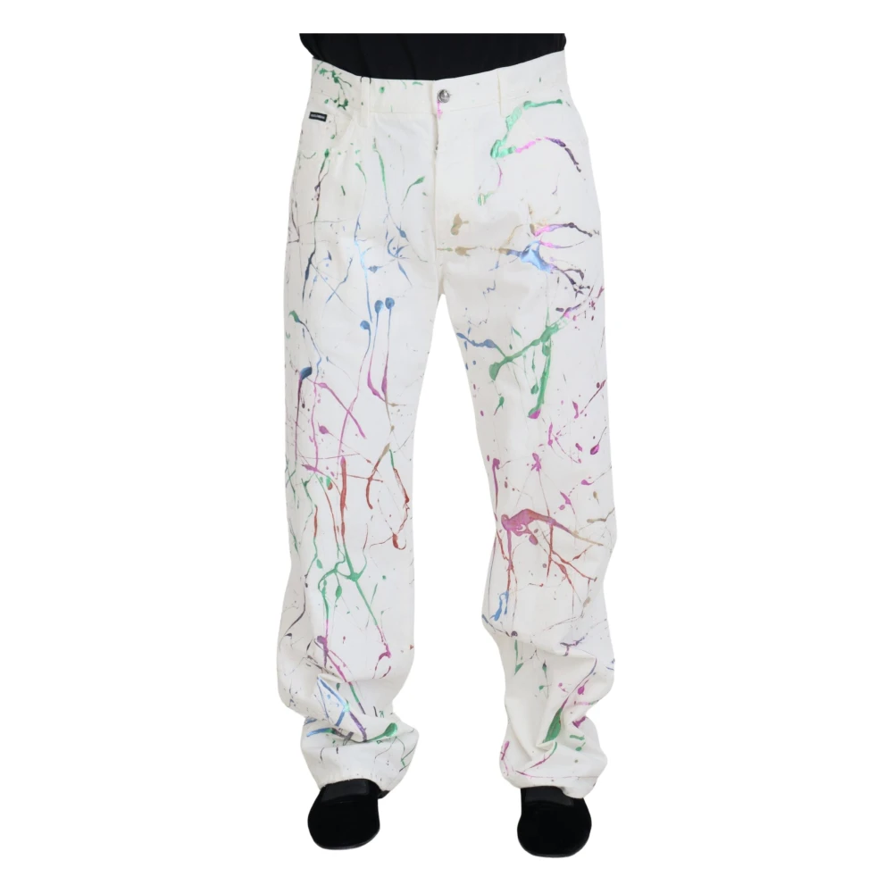Dolce & Gabbana Mannelijk Wit Jeans Heren, M, Denim, Chique Te Denim Jeans Met Splash Print