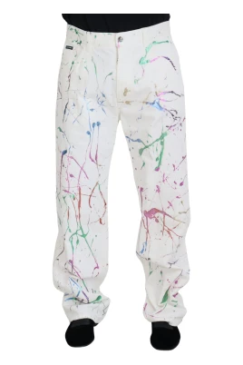 Chic Vit Denim Jeans med Splash Print