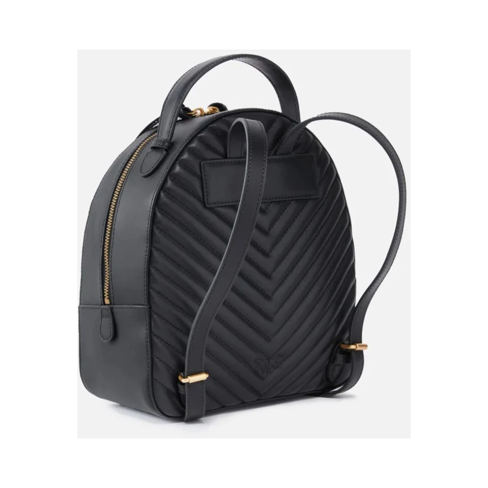 pinko Gewatteerde Chevron Leren Rugzak met Love Birds Gesp Black Dames