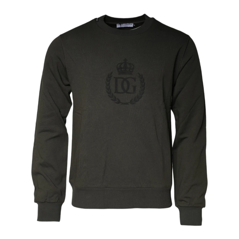 Dolce & Gabbana Logo Detail Katoenen Pullover Trui Green Heren