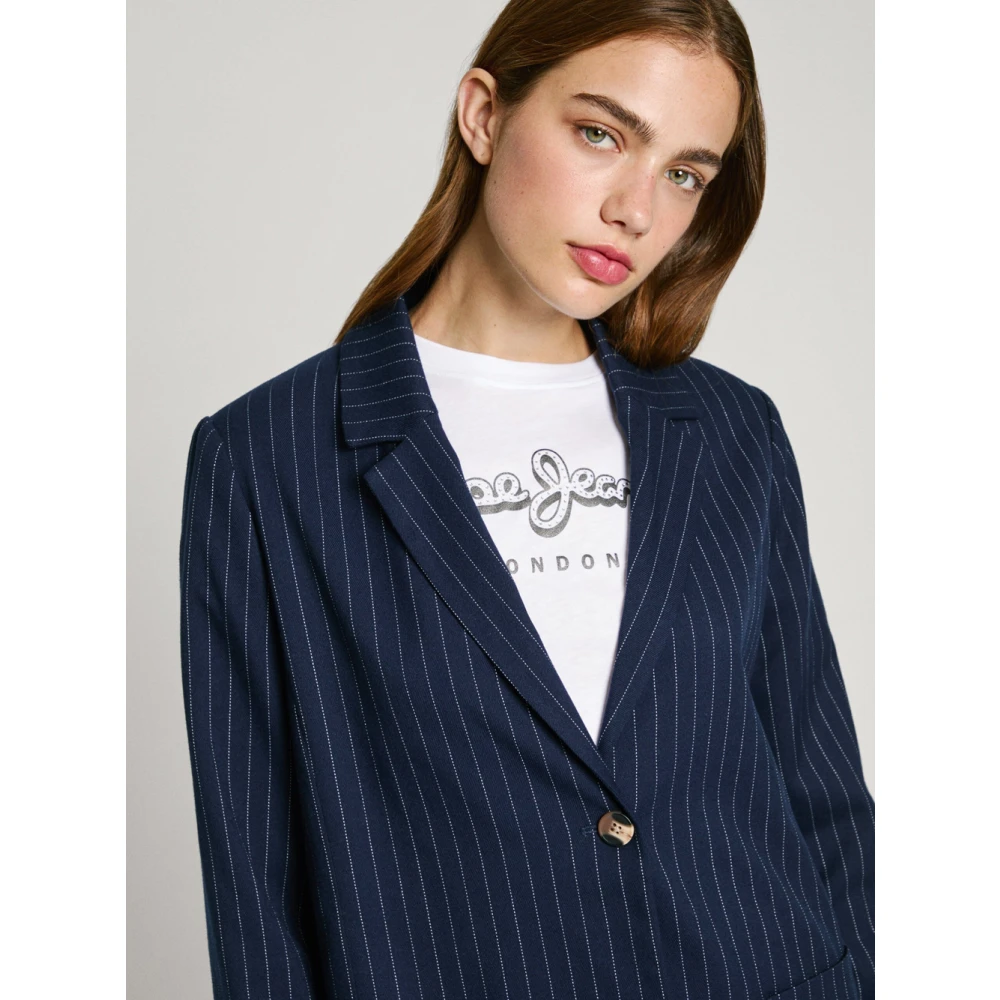 Pepe Jeans Blauwe Dori Dames Blazer Gestreept Blue Dames