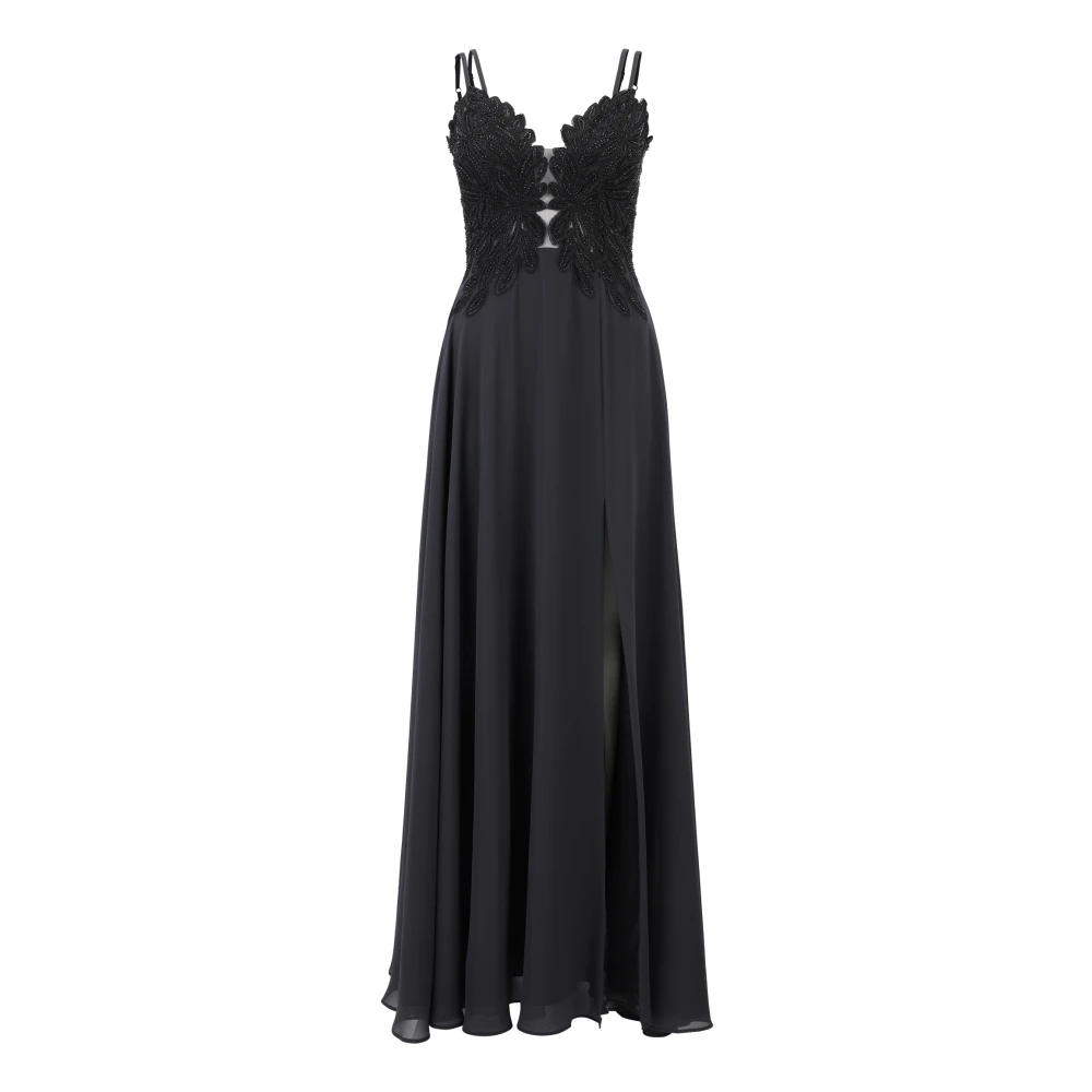 Vera Mont Schitterende Avondjurk met Borduursel Black Dames