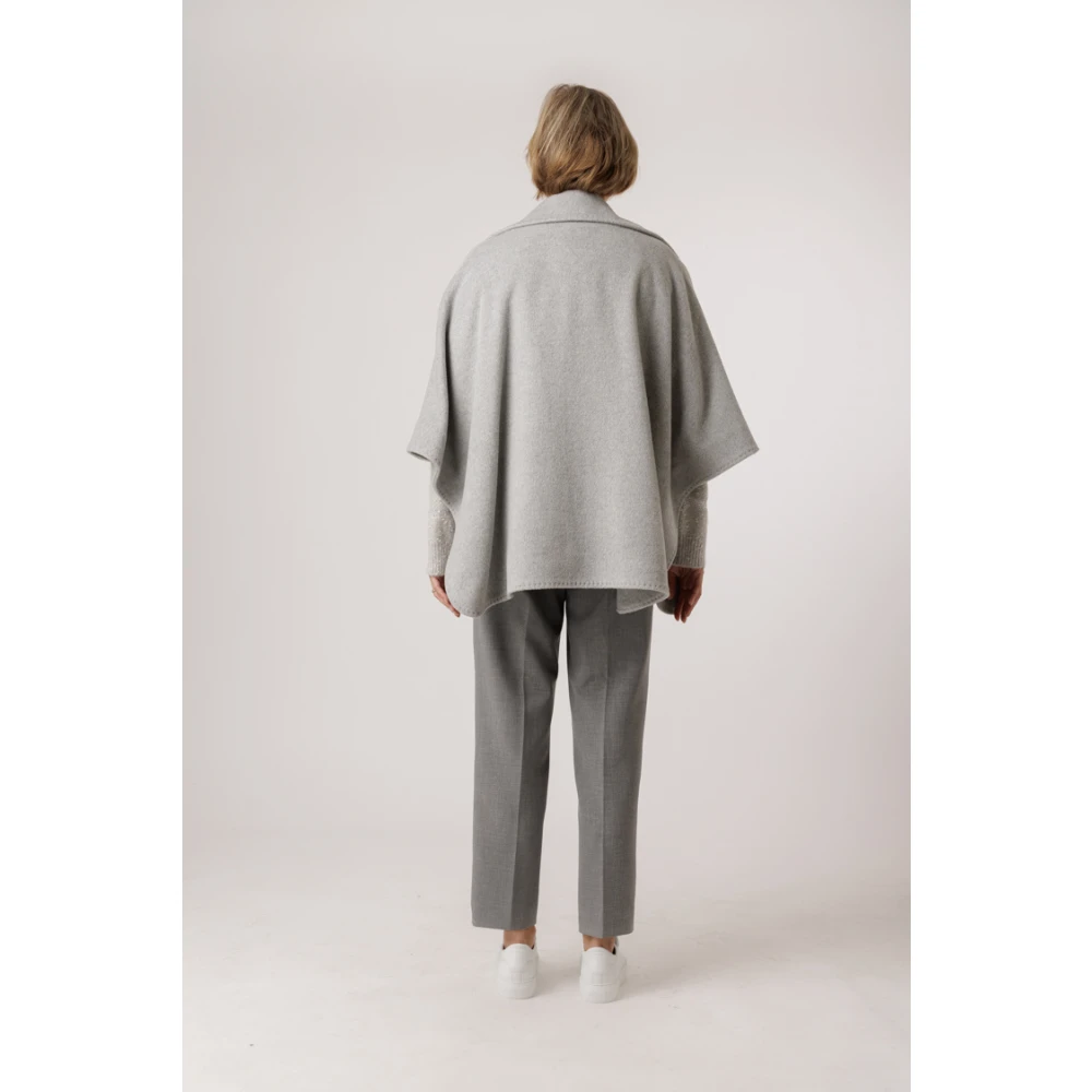 Cinzia Rocca Cape Stijl Double Breasted Wollen Jas Gray Dames