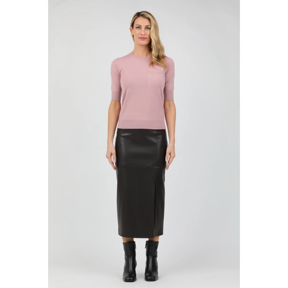 Max Mara Korte Mouw Ronde Hals T-shirt met Zakje Pink Dames