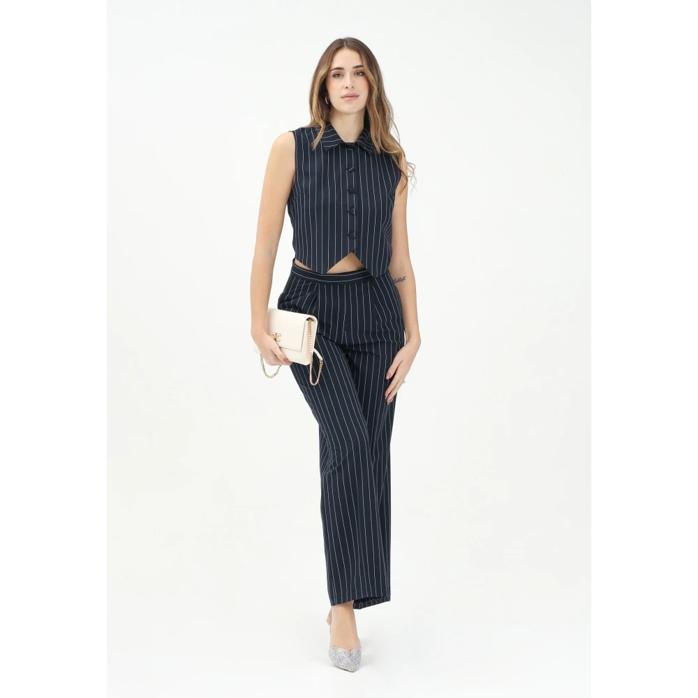 ViCOLO Elegante Blauwe Gestreepte Broek Blue Dames