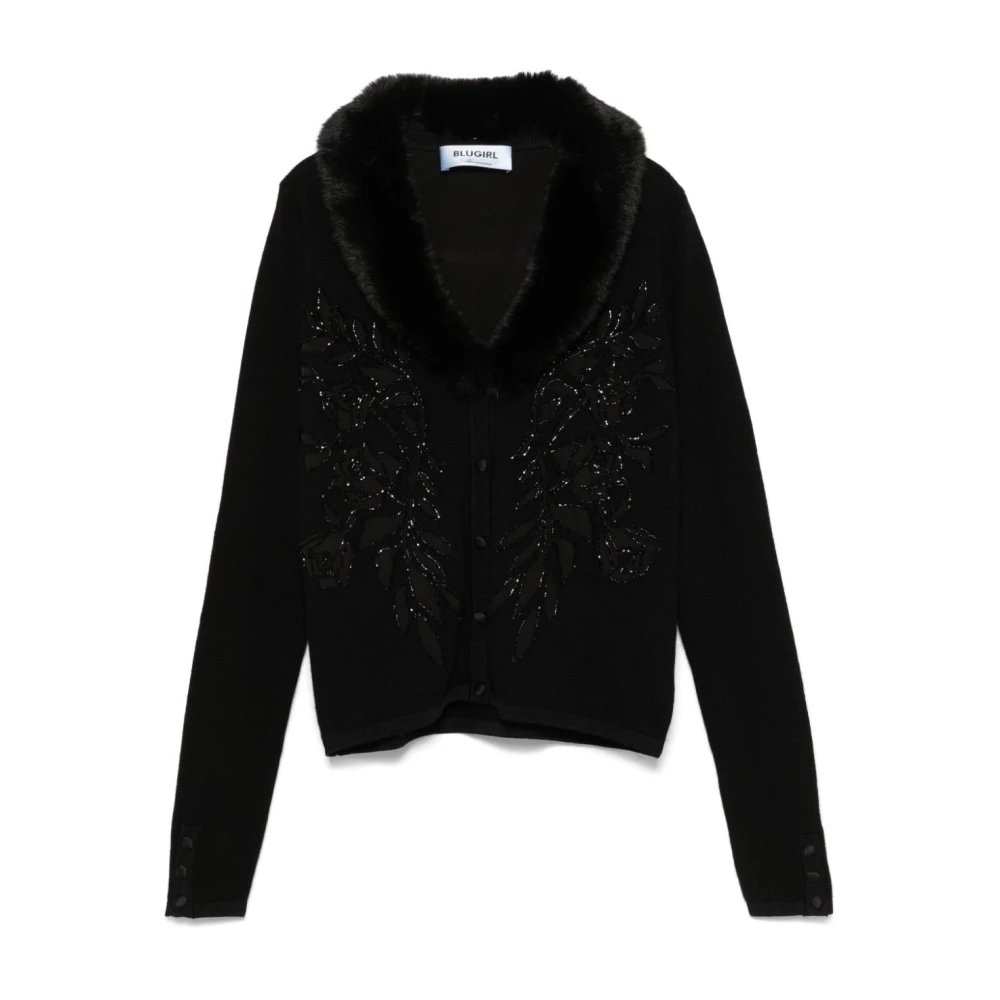 Blugirl Zwarte Gebreide Trui met Bloemenborduursel Black Dames