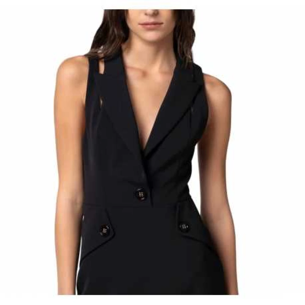Elisabetta Franchi Zwarte Fishnet Schouder Avondjasje Jurk Black Dames