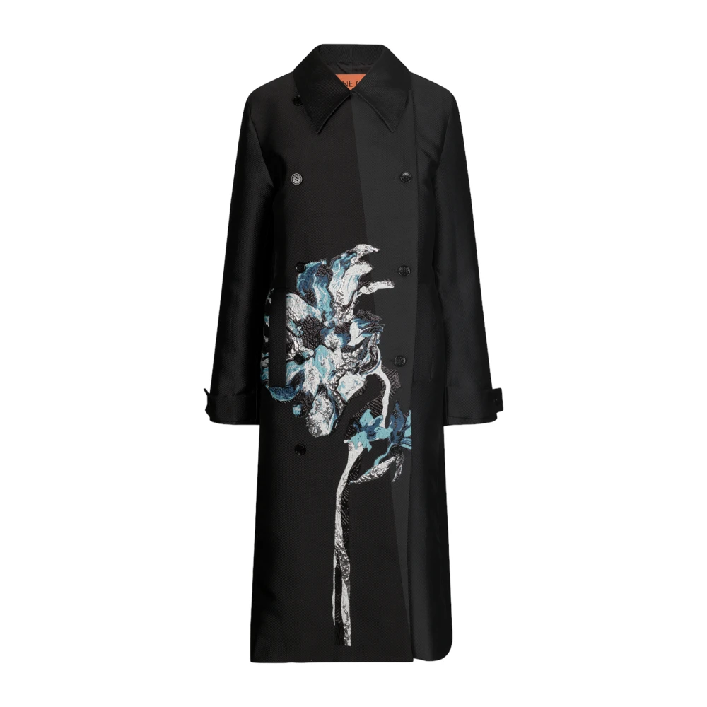 Stine Goya Black Trench Coats, Female, S, Elegant Jacquard Winter Coat
