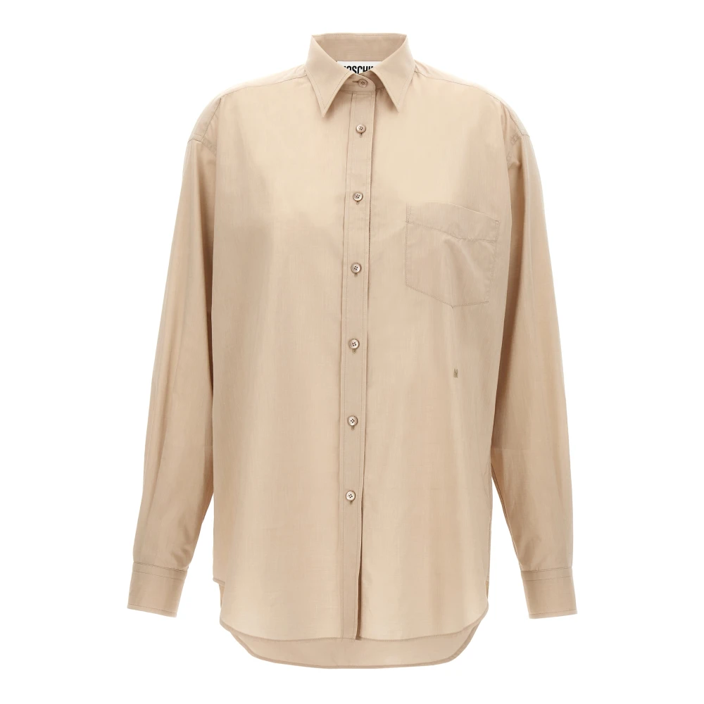 Moschino Kvinno Beige Blusar & Skjortor Dam, M, Bomull, Broderad Bomullsskjorta