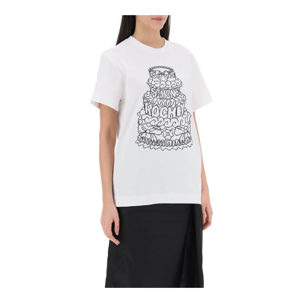 Simone Rocha Grafische Cake Logo Print T-Shirt White Dames