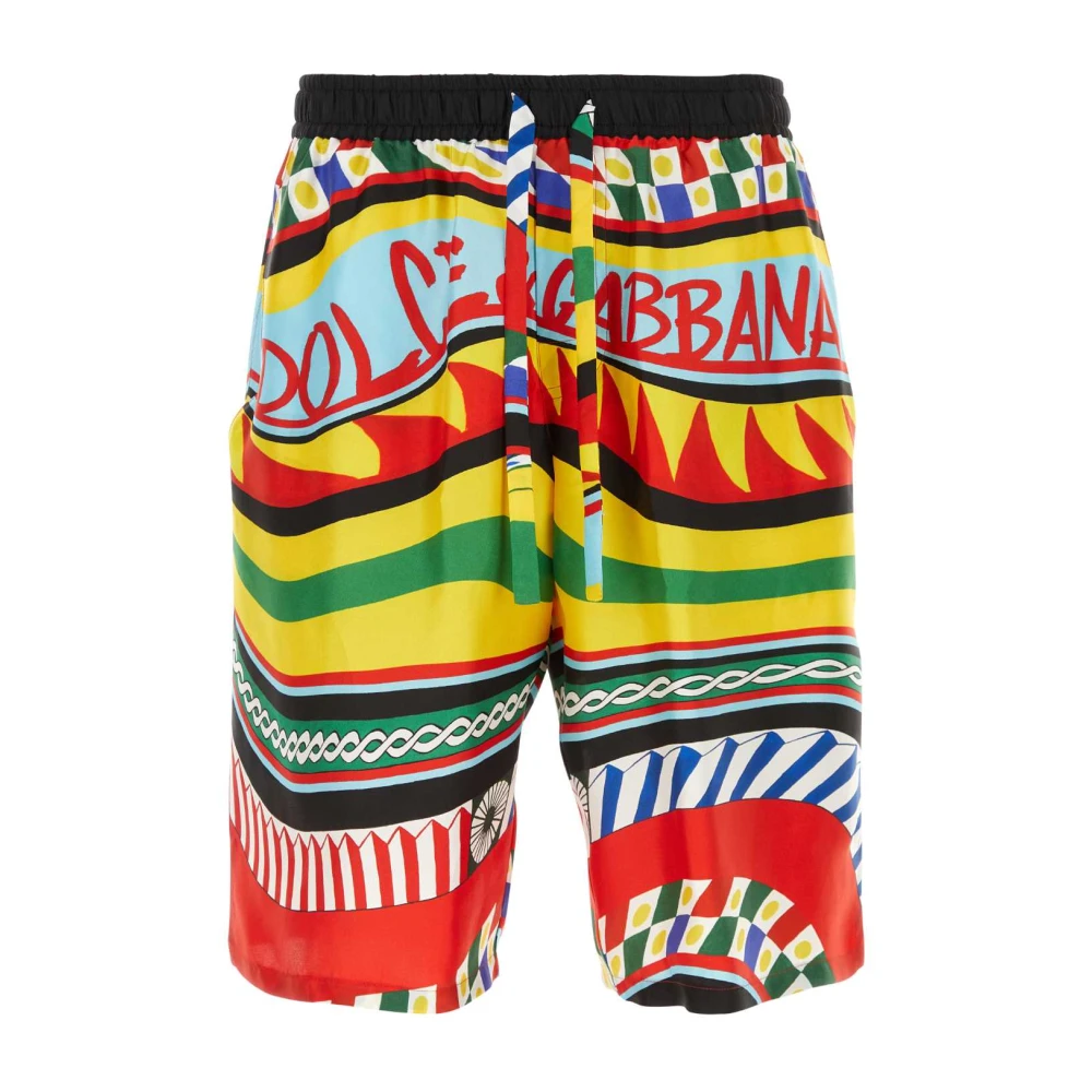 Dolce & Gabbana Tryckta satin bermuda shorts, Herrmode Multicolor, Herr