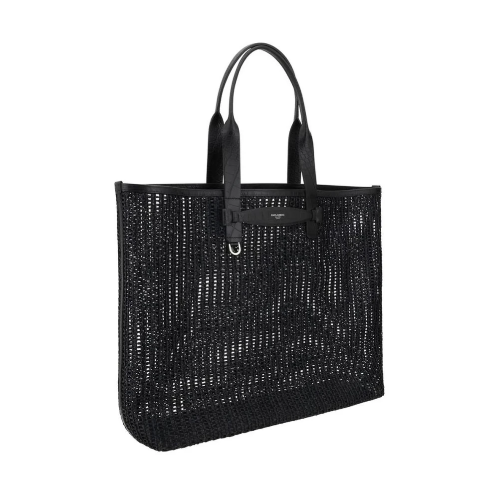 Dolce & Gabbana Geperforeerde Mesh Tote Tas met Monogram Black Heren