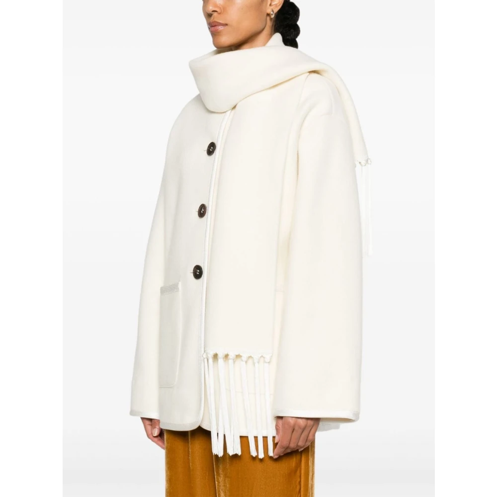 Forte Witte wollen jas met franje sjaal White Dames