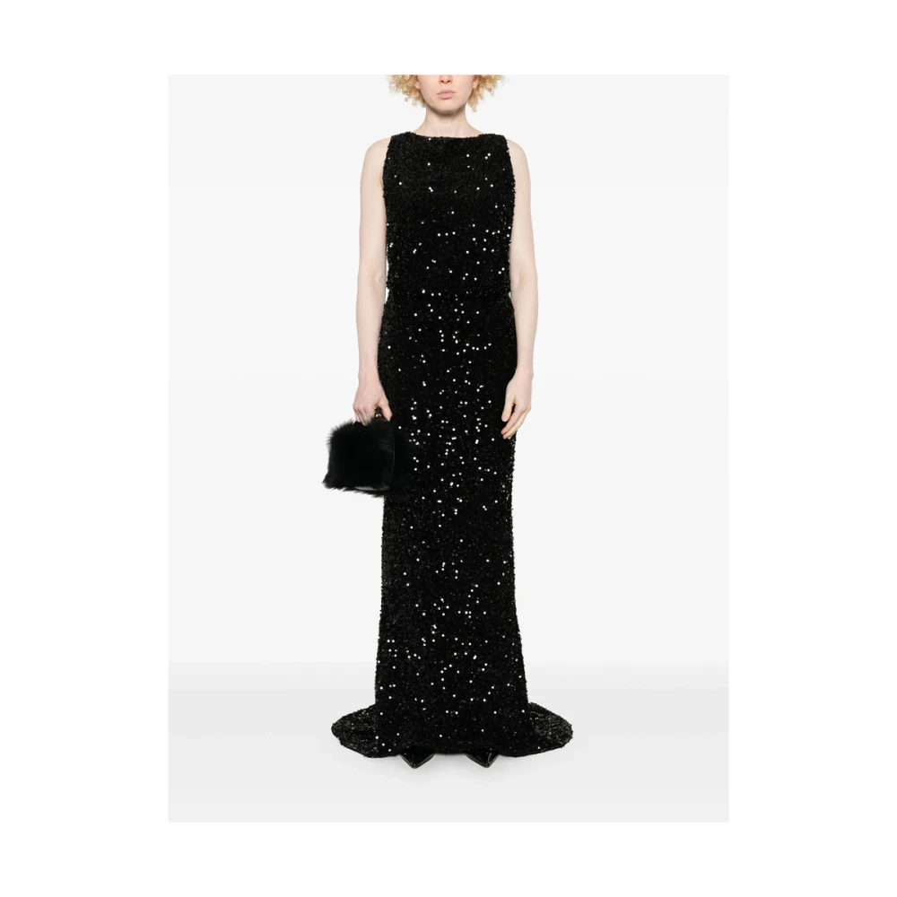 Elisabetta Franchi Zwarte Gedrapeerde Jurk met Logo Plaque Black Dames