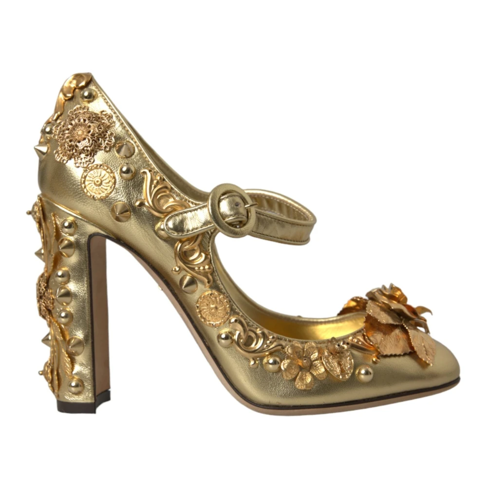 Dolce & Gabbana Guld Kristall Mary Janes Pumps Skor Yellow, Dam