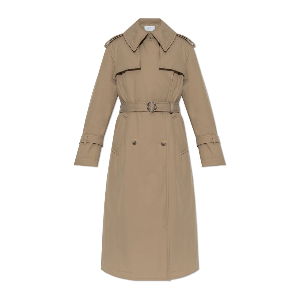 Alexander McQueen Vadderad trenchcoat med bälte Beige, Dam