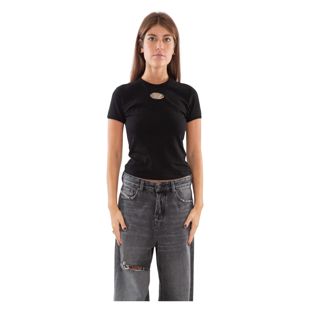 Diesel Ovale D Tee voor vrouwen Black Dames