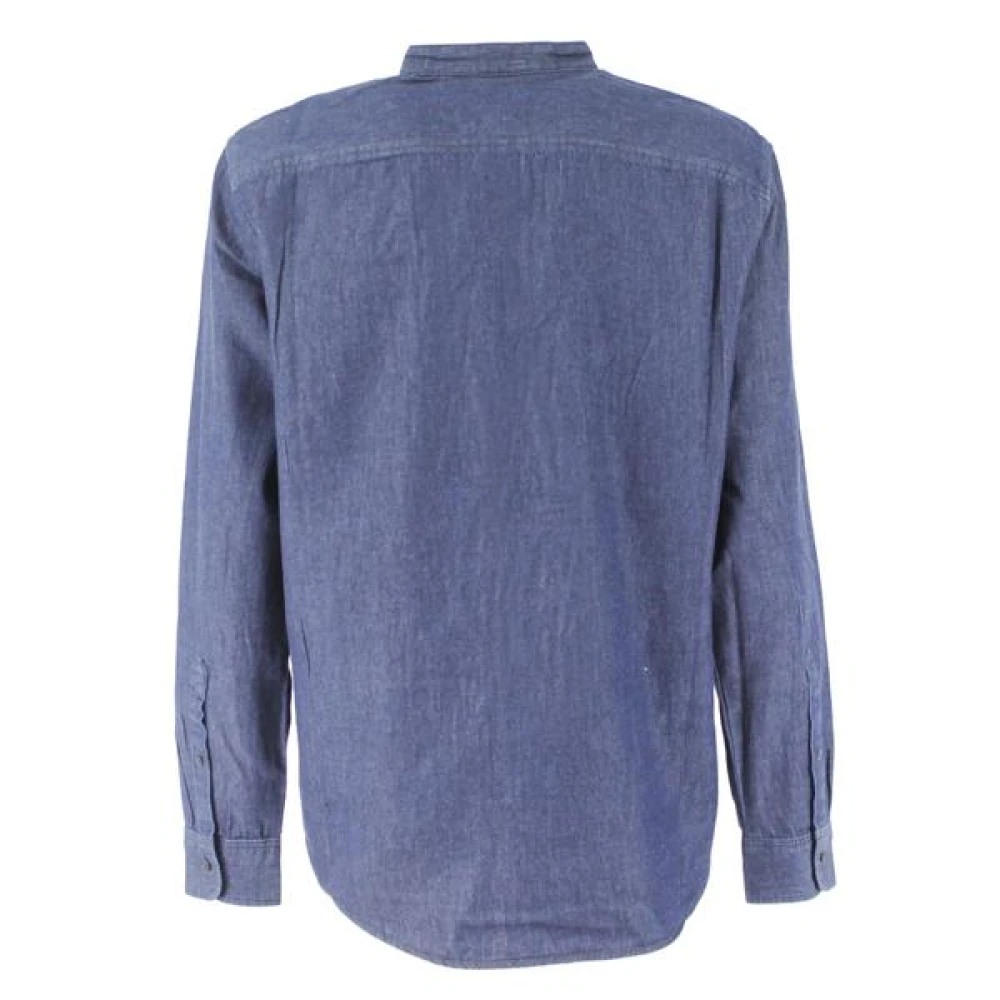 Armani Exchange Blauw Denim Overhemd met Koreaanse Kraag Blue Heren
