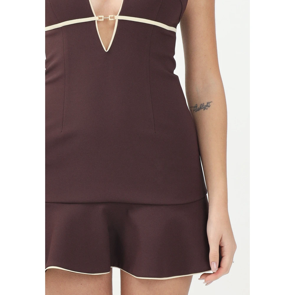 Elisabetta Franchi Bruine Korte Jurk met V-hals Brown Dames