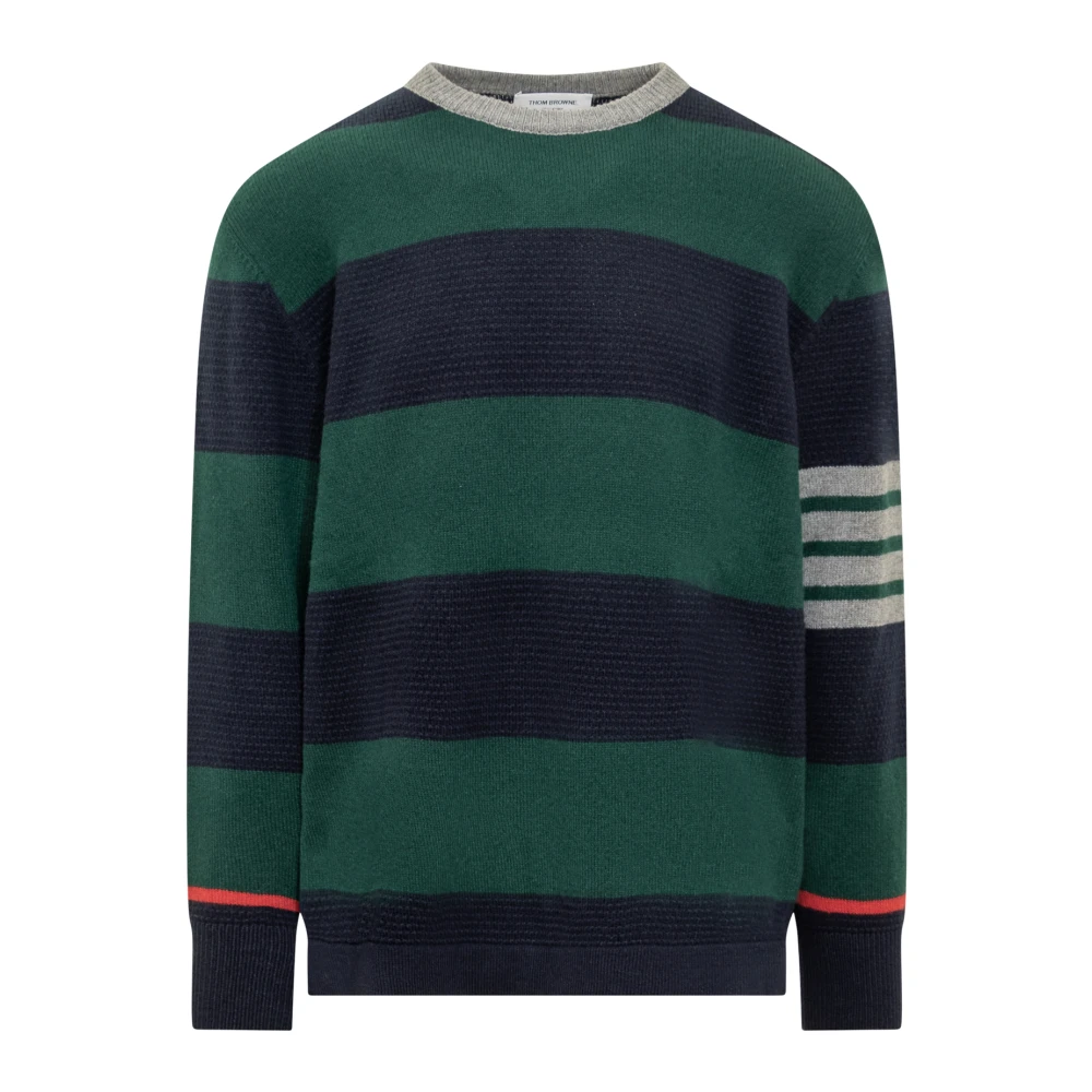 Thom Browne Rugby Stripe Crewneck Sweater Green Heren