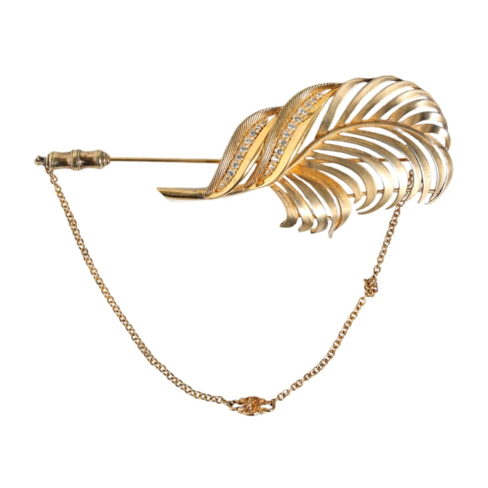 Dolce & Gabbana Vrouw Geel Accessoires Dames, One Size, Gouden Blad Kristal Ketting Broche
