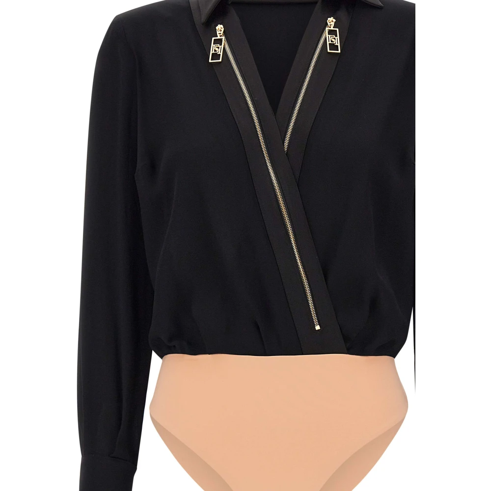 Elisabetta Franchi Zwarte Shirt Bodysuit met Gouden Rits Black Dames