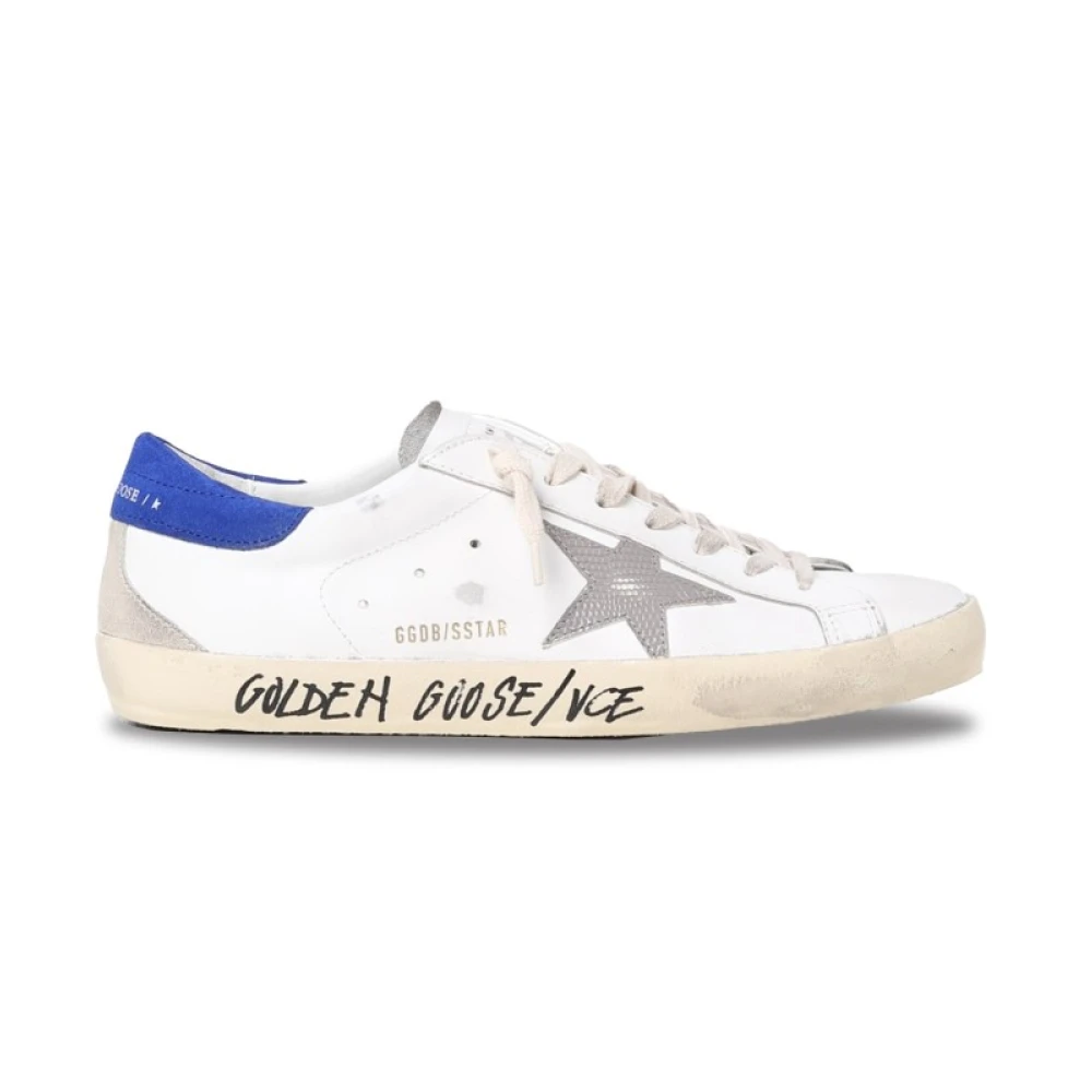 Hvide sneakers med blå hæl og grå stjerne