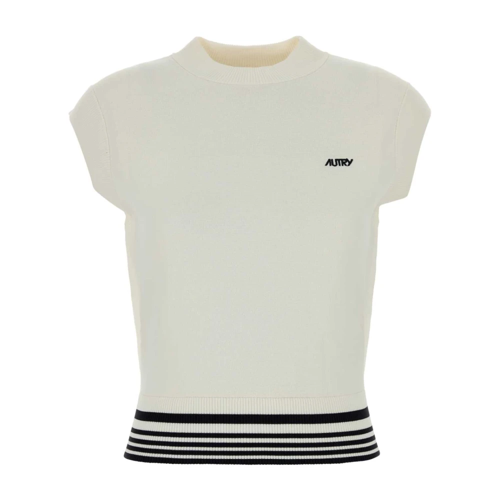 Autry Women's White Stripe-Detailed Knitted Vest - Round-Neck Knitwear - M - Knitwear