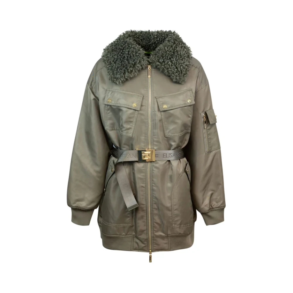 Elisabetta Franchi Oversized Gewatteerde Jas met Riem Green Dames