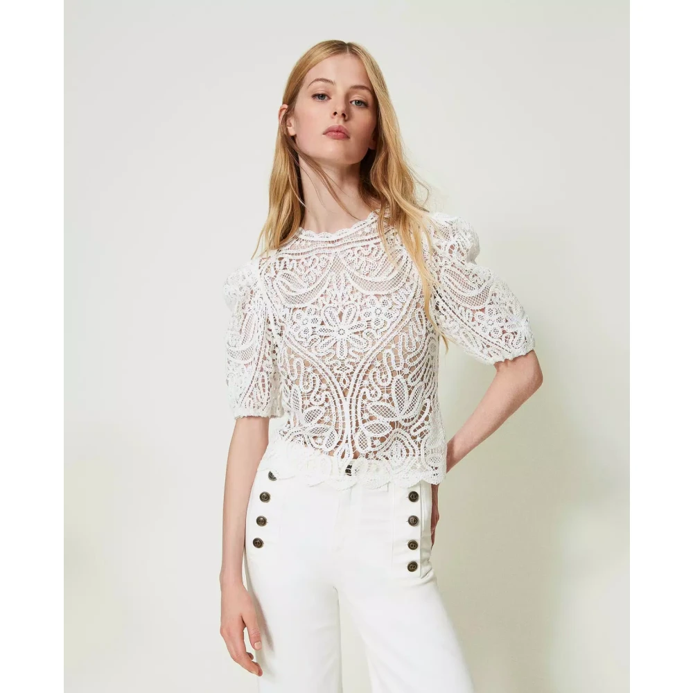 Twinset Gehaakte Kant Micro Pull White Dames
