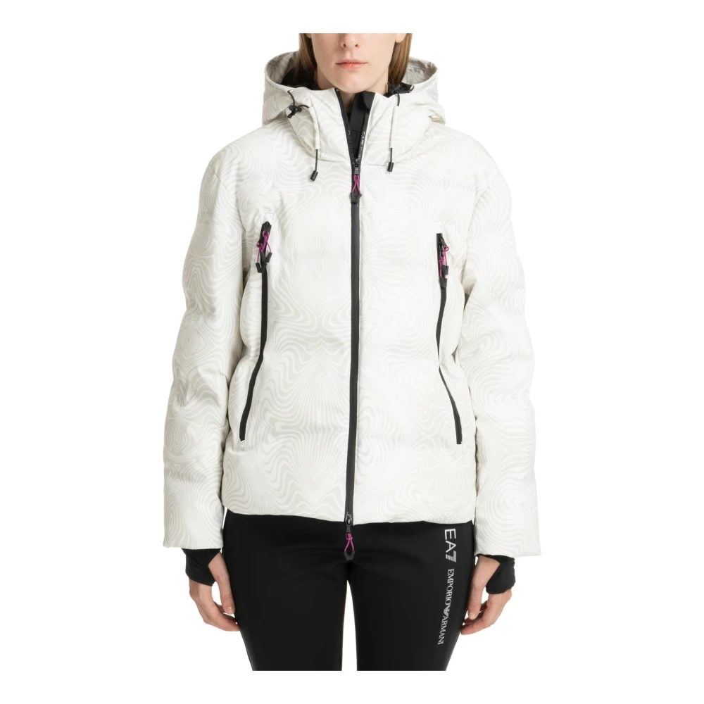 Emporio Armani EA7 Abstract Multicolor Ski Jas met Capuchon White Dames