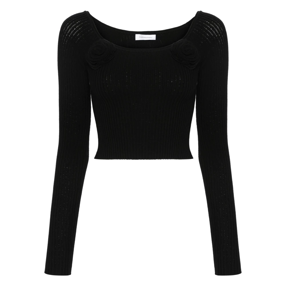 Blumarine Svart Off-Shoulder Skjorta med Rosdetaljer Black, Dam