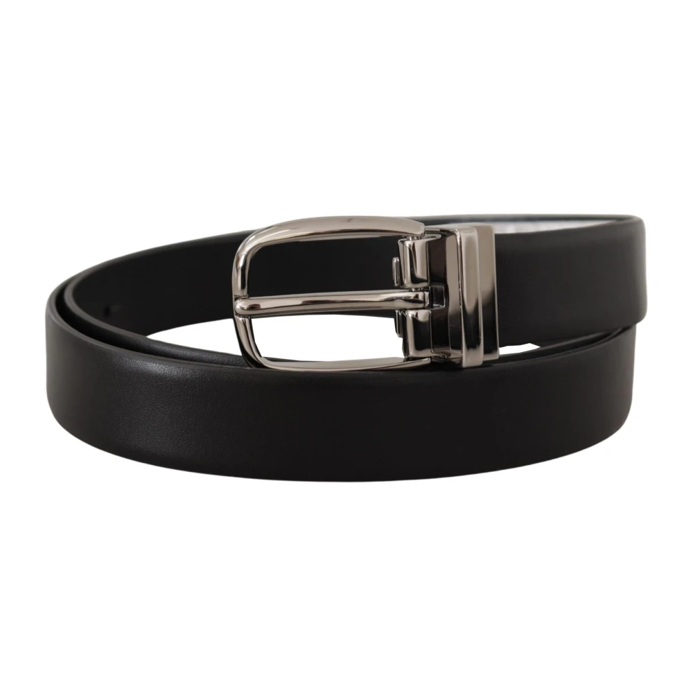 Dolce & Gabbana Chroom Logo Gesp Leren Riem Black Heren