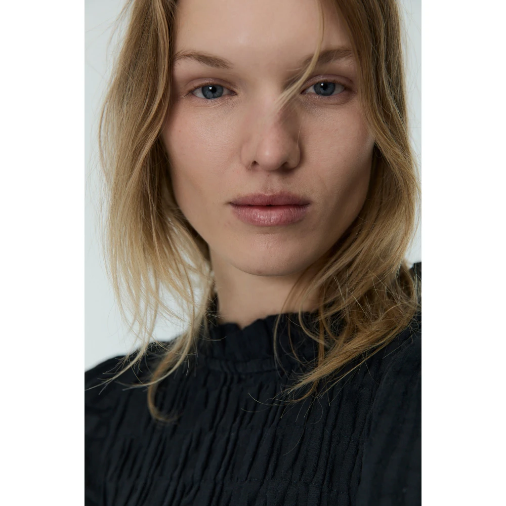 The New Society Gerimpelde Seersucker Jurk Mist Melarge Black Dames