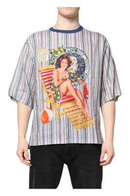 Randig Pin Up Linne Rundhalsad T-shirt