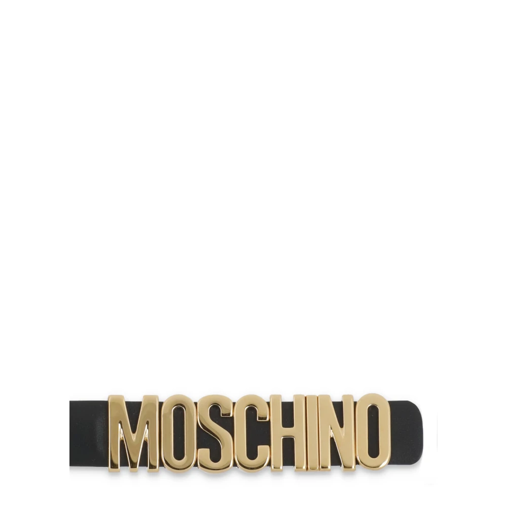 Moschino Zwarte Leren Riem met Metalen Logo Gesp Black Dames